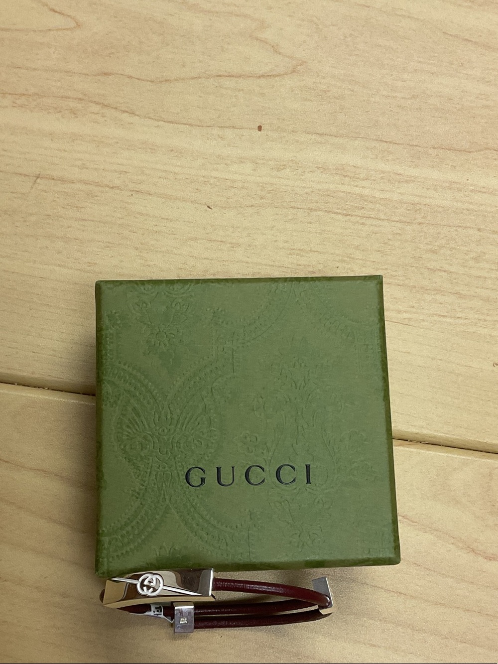 Gucci Burgundy Leather Double Wrap Bracelet with Silver Hardware